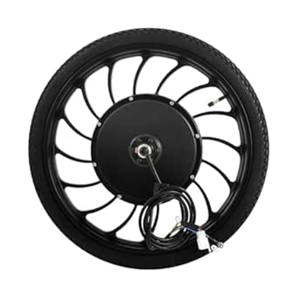 גלגל מנוע חשמלי משולב Hub Motor עם חישוק אלומיניום שחור ומחברי חוטים צבעוניים